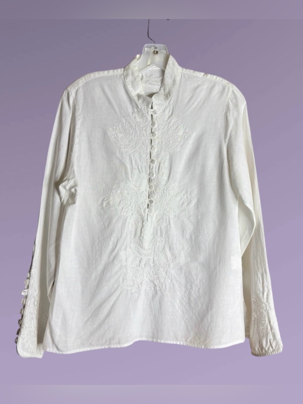 Wallmann Austria 100% Linen Embroidered Blouse White Size medium 8